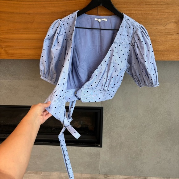 Tularosa Capri Polka Dot Puff Sleeve Wrap Crop Top, Size S - Picture 7 of 12